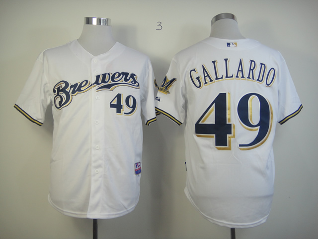 Men Milwaukee Brewers 49 Gallardo Whtie MLB Jerseys